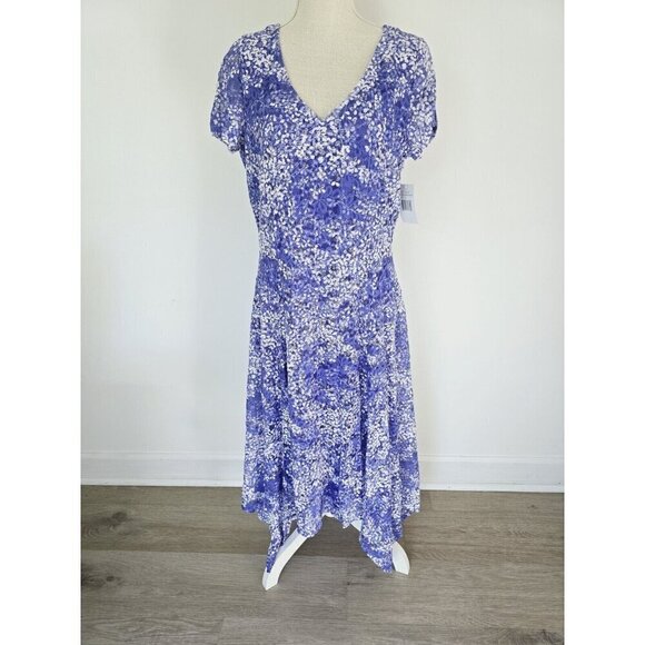 Ronnie Nicole Floral Lace Purple Blue Short Sleeves Flowy V-neck Midi Dress 8 M - Picture 2 of 12